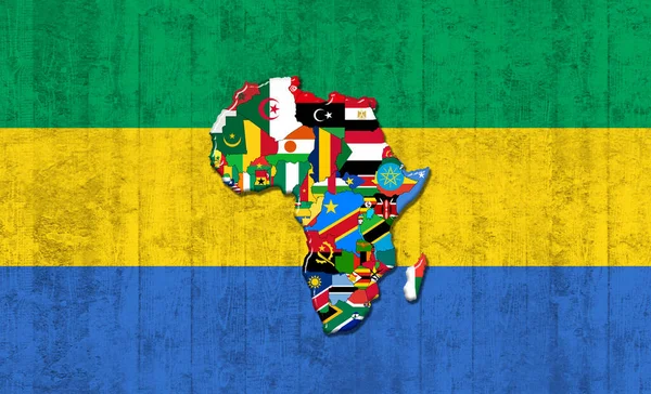 Gabon Flag Map Flags African World Painted Old Wall Background — Stok Foto