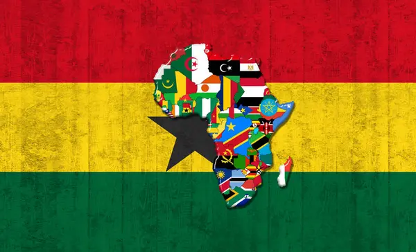Флаг Ганы Картой Флагами Африканского Мира Раскрашенными Старой Стене Иллюстрацией — стоковое фото