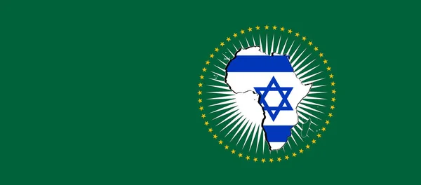 以色列和非洲联盟旗帜和绿色背景 3D说明 — 图库照片