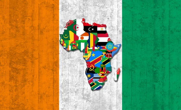 Fildişi Kıyı Bayrağı Harita Afrika Dünyasının Bayrakları Eski Bir Duvar — Stok fotoğraf