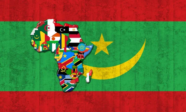 Bandera Mauritania Con Mapa Banderas Del Mundo Africano Pintadas Sobre — Foto de Stock