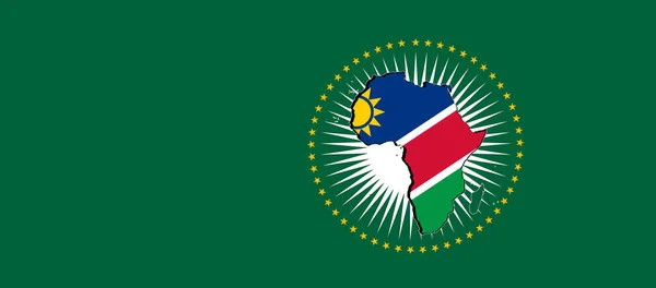 Namibia Und Die Flagge Der Afrikanischen Union Mit Grünem Hintergrund — Stockfoto