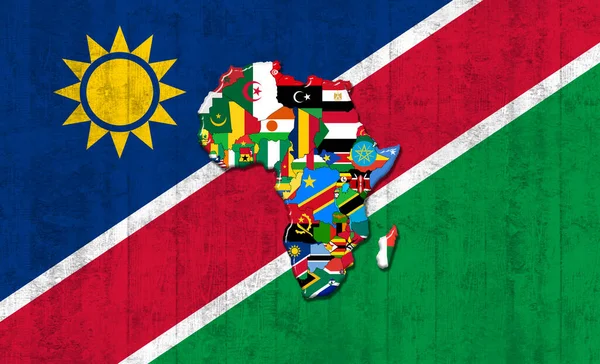 Namibië Vlag Met Kaart Vlaggen Van Afrikaanse Wereld Geschilderd Een — Stockfoto