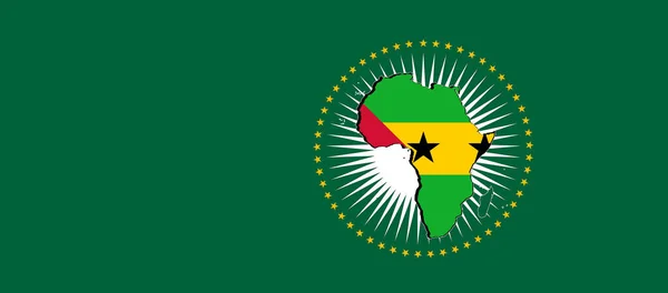 Sao Tome African Union Flag Green Background Illustration — 스톡 사진