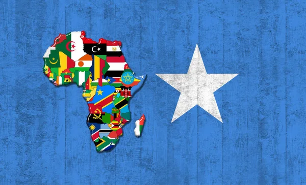 Bandera Somalia Con Mapa Banderas Del Mundo Africano Pintadas Sobre — Foto de Stock