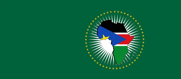 Σημαία Νοτίου Σουδάν Και Αφρικανική Ένωση Και Πράσινο Φόντο Εικονογράφηση — Φωτογραφία Αρχείου