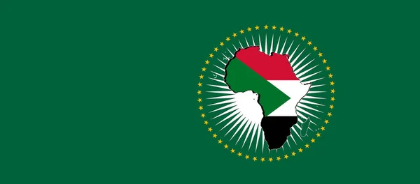 Σημαία Σουδάν Και Αφρικανική Ένωση Και Πράσινο Φόντο Εικονογράφηση — Φωτογραφία Αρχείου