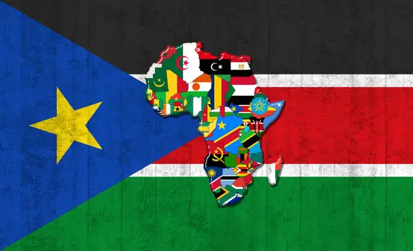 South Sudan Flag Map Flags African World Painted Old Wall — Foto Stock