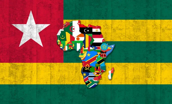 Bandera Togo Con Mapa Banderas Del Mundo Africano Pintadas Sobre —  Fotos de Stock