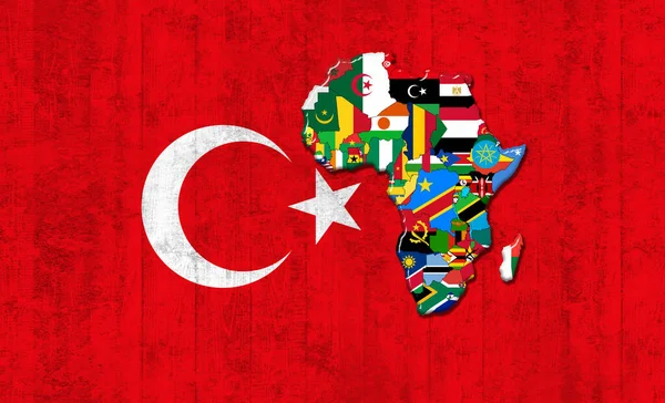Bendera Kalkun Dengan Peta Dan Bendera Dunia Afrika Dicat Pada — Stok Foto