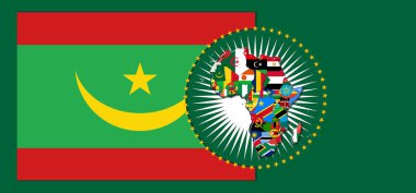 Mauritania   flag with map and flags of the African World - 3D illustration