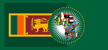 Afrika Dünyası 'nın haritası ve bayraklarıyla Sri Lanka bayrağı - 3 boyutlu illüstrasyon