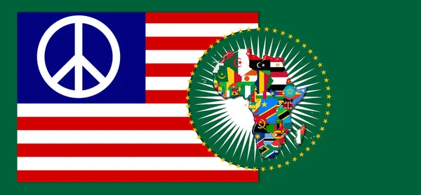 Americká Mírová Vlajka Mapou Vlajkami Afrického Světa Ilustrace — Stock fotografie
