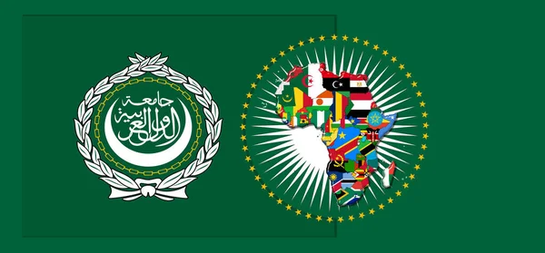 Bandeira Liga Árabe Com Mapa Bandeiras Mundo Africano Ilustração — Fotografia de Stock