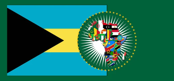 Bahamas flag with map and flags of the African World - 3D illustration