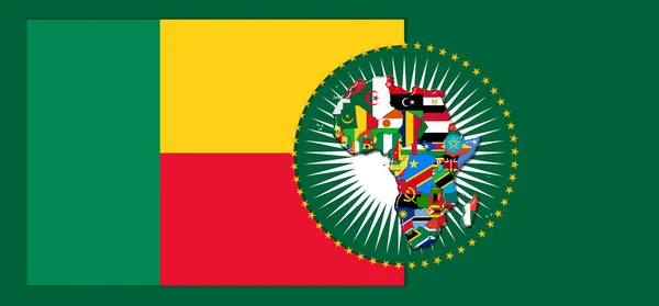 Benin flag with map and flags of the African World - 3D illustration