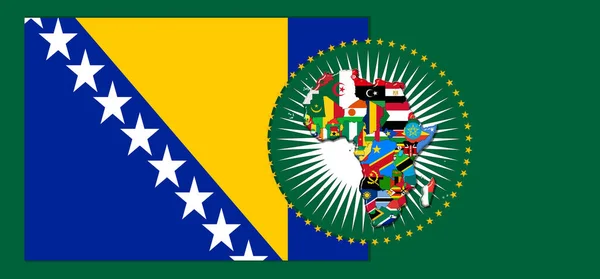 Bosnia and Herzegovina flag with map and flags of the African World - 3D illustration