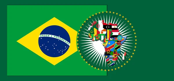 Bandera Brasil Con Mapa Banderas Del Mundo Africano Ilustración — Foto de Stock