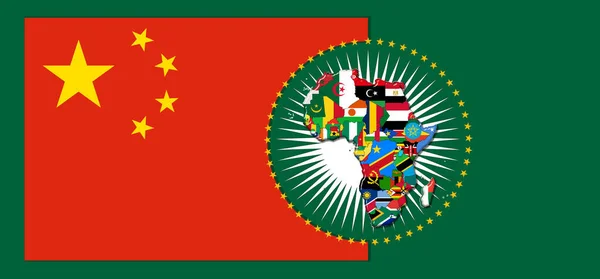 Прапор Китаю Картою Прапорами Африканського Світу Ілюстрація — стокове фото