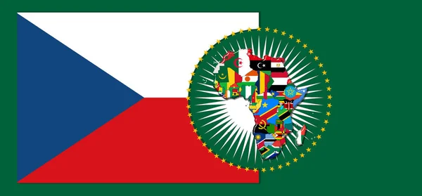 Флаг Чехии Картой Флагами Африканского Мира Иллюстрация — стоковое фото