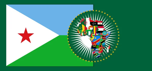 Прапор Джибуті Картою Прапорами Африканського Світу Ілюстрацією — стокове фото