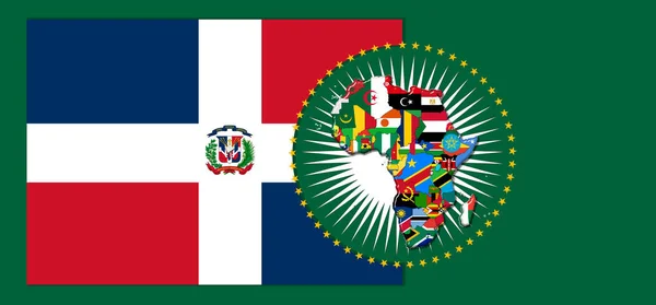 Прапор Домініканської Республіки Картою Прапорами Африканського Світу Ілюстрацією — стокове фото