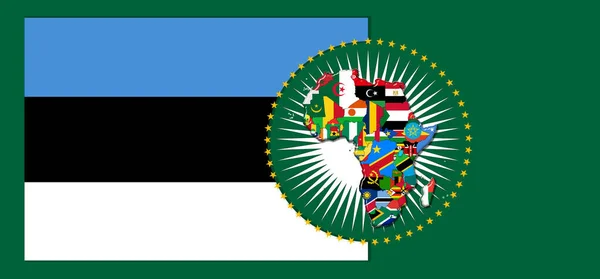 Estonská Vlajka Mapou Vlajkami Afrického Světa Ilustrace — Stock fotografie