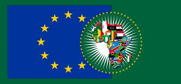 Флаг Европы Картой Флагами Африканского Мира Иллюстрация — стоковое фото
