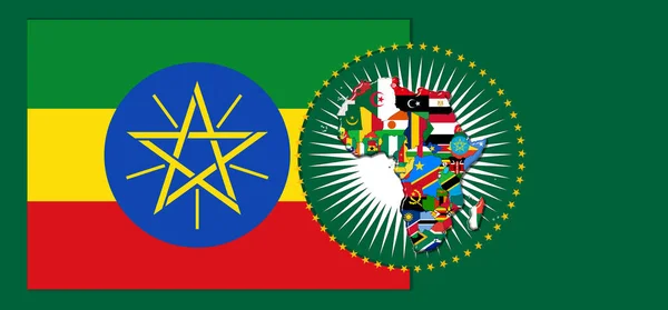 Bandera Etiopía Con Mapa Banderas Del Mundo Africano Ilustración —  Fotos de Stock