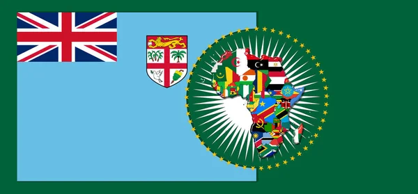 Fiji Vlag Met Kaart Vlaggen Van Afrikaanse Wereld Illustratie — Stockfoto