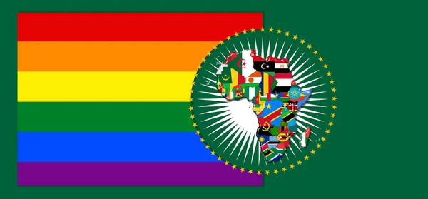 Флаг Гей Прайда Картой Флагами Африканского Мира Иллюстрация — стоковое фото