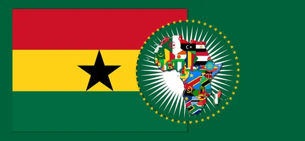 Ghana flag with map and flags of the African World - 3D illustration