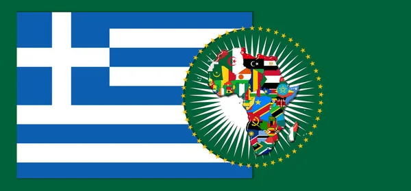 Bendera Yunani Dengan Peta Dan Bendera Dunia Afrika Ilustrasi — Stok Foto