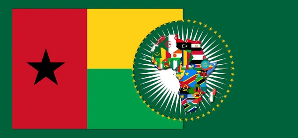 Guinea Bissau  flag with map and flags of the African World - 3D illustration