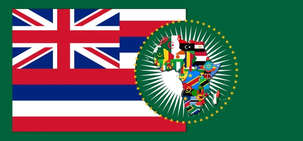 Hawaii  flag with map and flags of the African World - 3D illustration