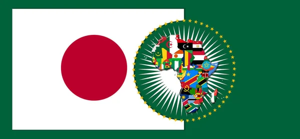 Japan flag with map and flags of the African World - 3D illustration