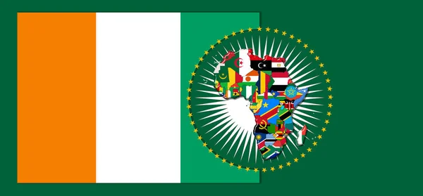 Прапор Узбережжя Слонової Кістки Картою Прапорами Африканського Світу Ілюстрація — стокове фото