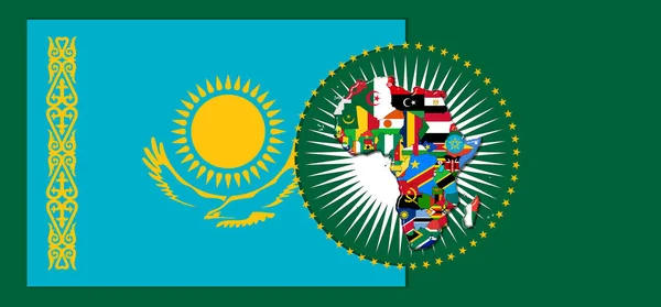 Державний Прапор Казахстану Картою Прапорами Африканського Світу Ілюстрація — стокове фото