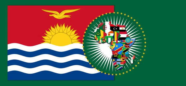 Kiribati  flag with map and flags of the African World - 3D illustration