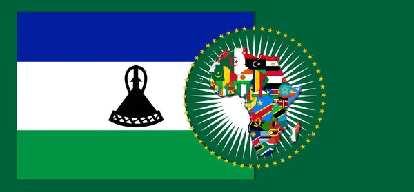 Vlajka Lesotho Mapou Vlajkami Afrického Světa Ilustrace — Stock fotografie