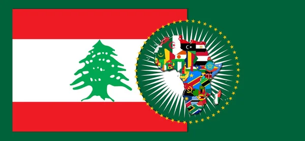 Lebanon  flag with map and flags of the African World - 3D illustration