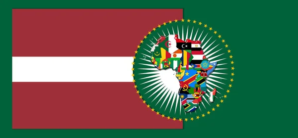 Lettország Zászló Térképpel Zászlókkal Afrikai Világról Illusztráció — Stock Fotó