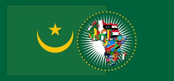 Mauritania   flag with map and flags of the African World - 3D illustration