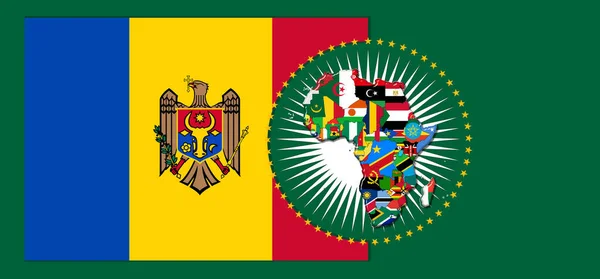 Moldova Zászló Térképpel Zászlókkal Afrikai Világ Illusztráció — Stock Fotó