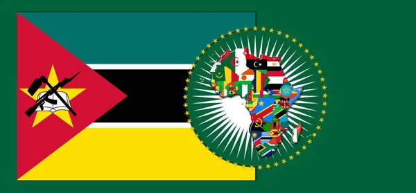 Прапор Мозамбіку Картою Прапорами Африканського Світу Ілюстрацією — стокове фото