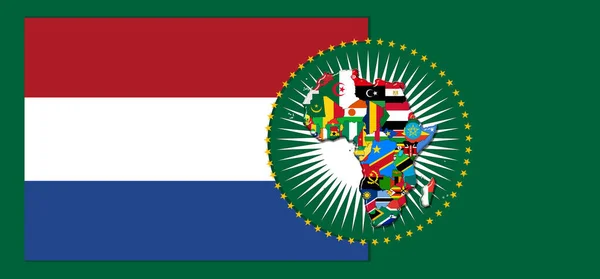 Netherlands  flag with map and flags of the African World - 3D illustration