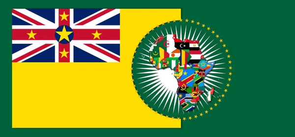 Niue  flag with map and flags of the African World - 3D illustration