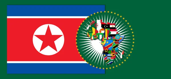 North Korea  flag with map and flags of the African World - 3D illustration