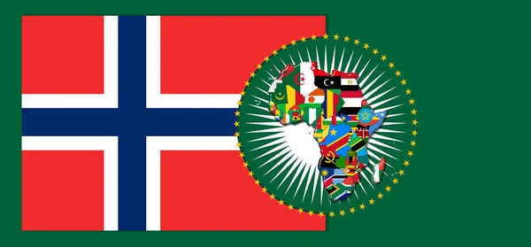 Norská Vlajka Mapou Vlajkami Afrického Světa Ilustrace — Stock fotografie