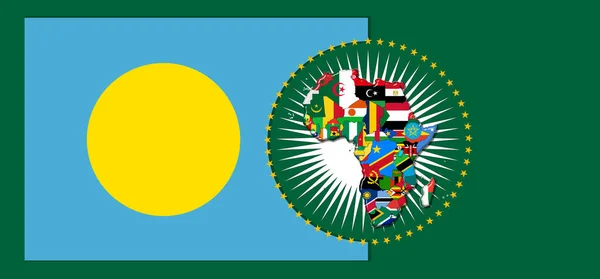 Palau Flagge Mit Landkarte Und Flaggen Der Afrikanischen Welt Illustration — Stockfoto